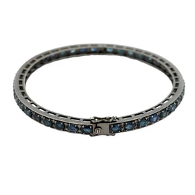 Meredith Marks Hinged Bangle Bracelet with Diamond and Sapphires in Sterling Silver