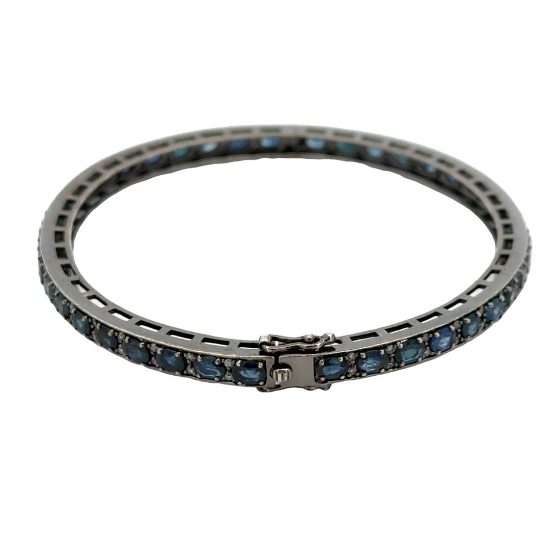 Meredith Marks Hinged Bangle Bracelet with Diamond and Sapphires in Sterling Silver (1 of 6)