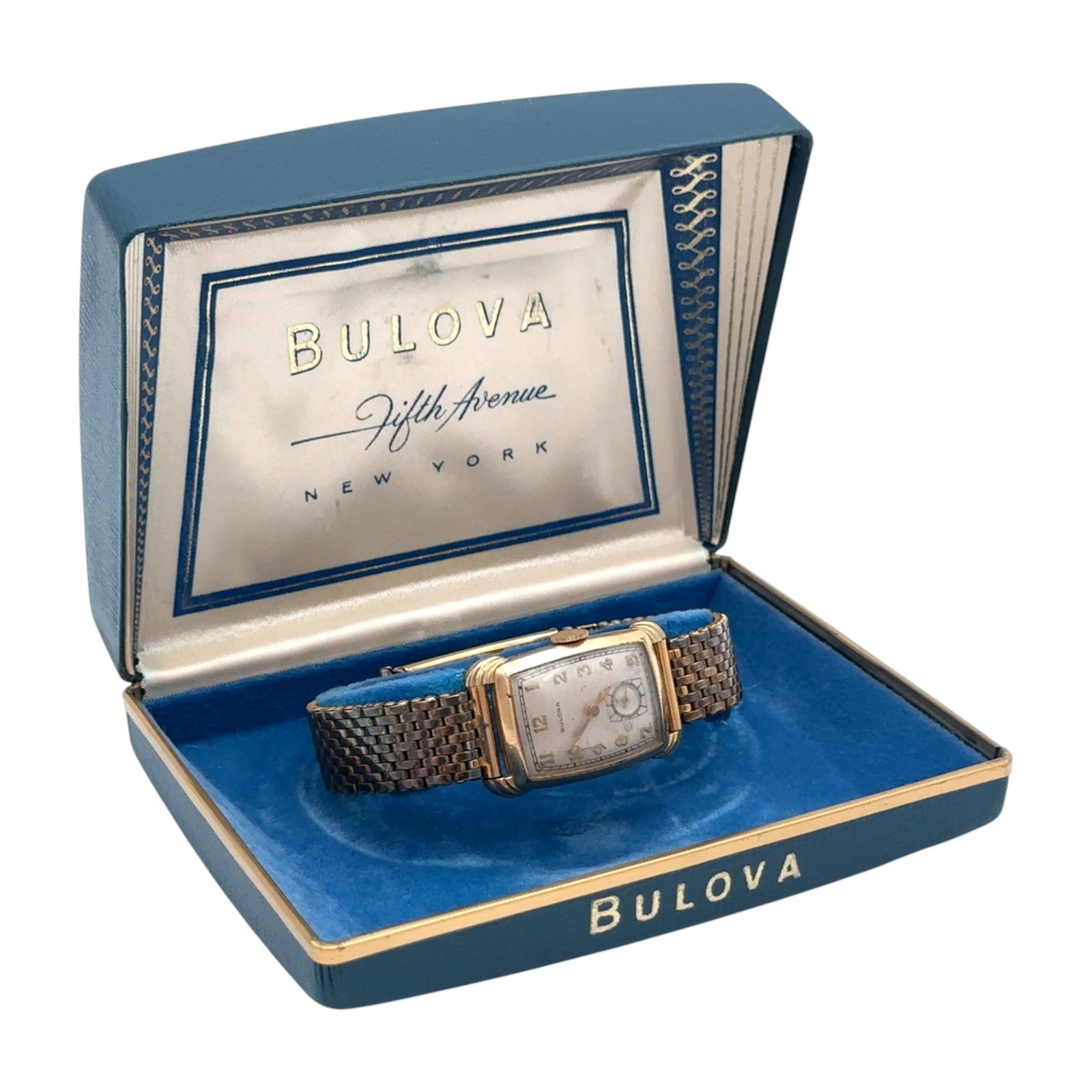 Bulova Vintage Wrist Watch in Gold Tone: Bulova Vintage wrist watch in gold tone, Parts only not working with original box, Case Size: 22 mm including crown, Weight: 41.2 grams. Sold as is