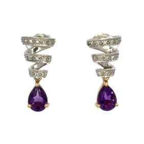 Diamond and Amethyst Dangle Earrings in 14K Yellow Gold