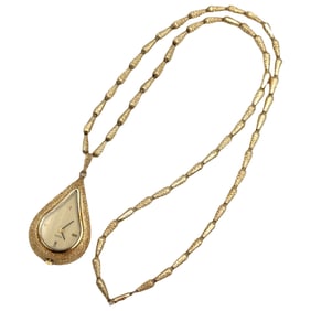14K Yellow Gold Omega Mid-Century Watch Pendant & Necklace