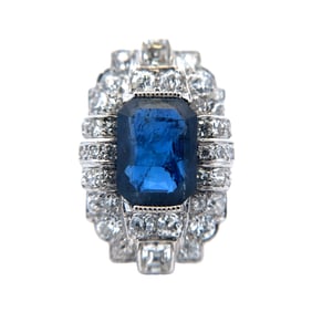 Natural Burma Sapphire and Diamond Cocktail Ring, Platinum