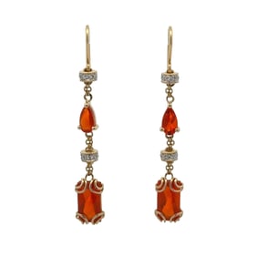 Fire Opal and Diamond Dangle Earrings, 18K Gold