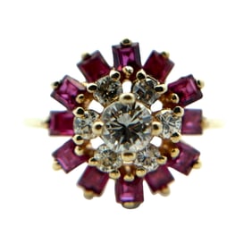 14K Gold Ruby and Diamond Princess Ring