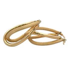 14K Gold Oval Double Hoop Earrings
