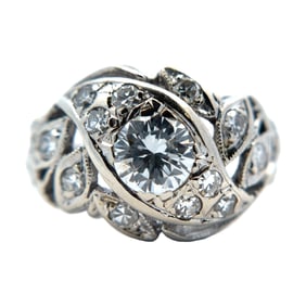 Art Deco 14K White Gold 0.88CTW Diamond Ring