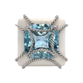 Sterling Silver Enamel and Blue Topaz Ring