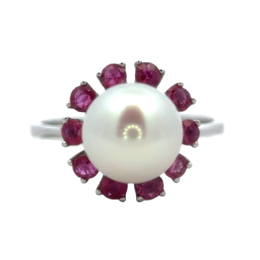 Pearl and Pink Sapphire Ring, 14K White Gold (1 of 6)