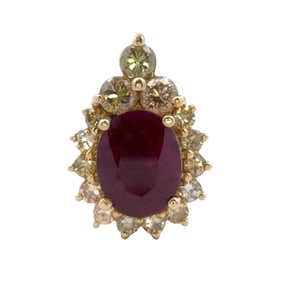 Oval Ruby and Diamond Pendant, 18K Gold