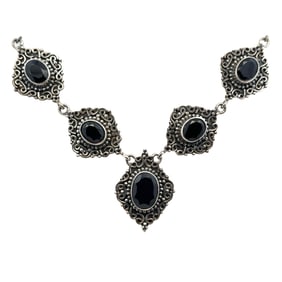 Sterling Silver Garnet Statement Necklace