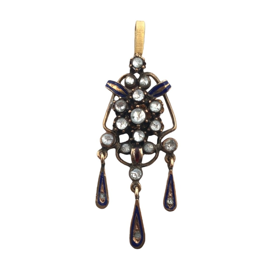 Antique Diamond Pendant with Blue and Red Enamel in 14K Gold (1 of 5)