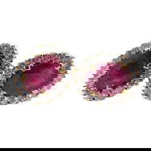 Ruby and Diamond Stud Earrings in 18K Yellow Gold: Metal type: 18k yellow gold, Gemstones: 1.0ct ruby - approximately 6.05 mm x 7.8 mm and 1.00ct accent diamond, Design: Screw back stud earrings, Measurement: 1.0 cm L x 1.2 cm H, Weight: 6.1 grams