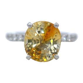 Yellow Sapphire and Diamond Ring in 14K White Gold