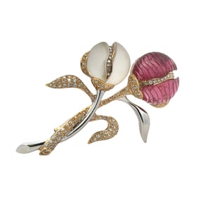 Tourmaline, Rock Crystal and Diamond Bouquet Brooch, Platinum and 18 Karat Gold