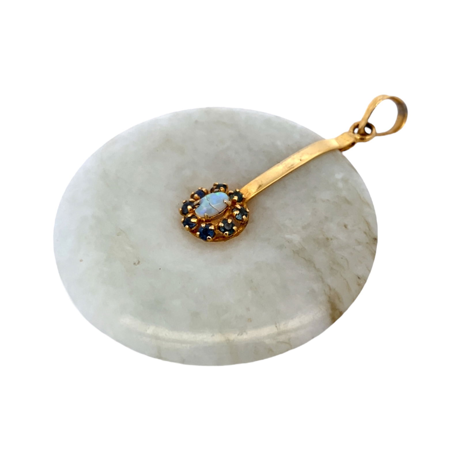 Jade Disc Pendant with Sapphire and Opal, Yellow Gold (1 of 3)
