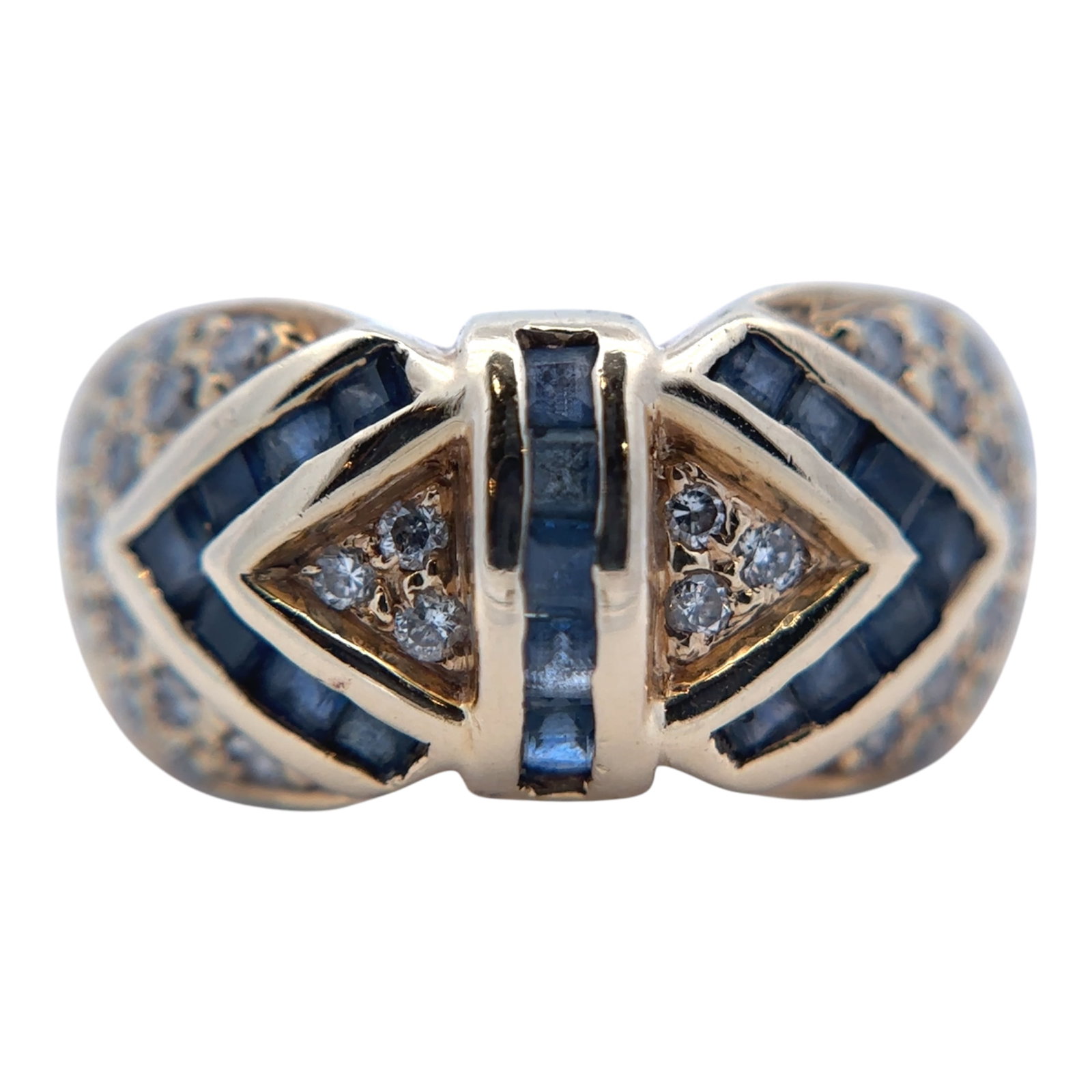 Estate Diamond and Sapphire Fashion Ring in 14K Gold: Estate, Metal type: 14k yellow gold, Gemstones: .50ct VS/SI diamond and sapphire, Size: 7.5, Weight: 6.2 grams