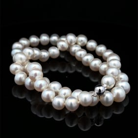 Pearl Strand Necklace with Clasp in 14K White gold