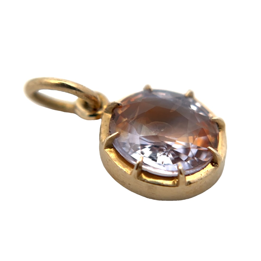 Bi-Color Sapphire Pendant in 14K Yellow Gold: Metal type: 14k yellow gold, Gemstone: Bi-color sapphire, Measurement: 8 mm L x 1.4 cm H including bail, weight: 1 gram