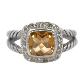 David Yurman Albion Citrine Ring with Diamond Halo, Sterling Silver