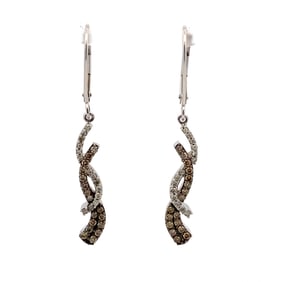 0.25 Carat White and Brown Diamond Twist Chandelier Earrings in 14 Karat Gold