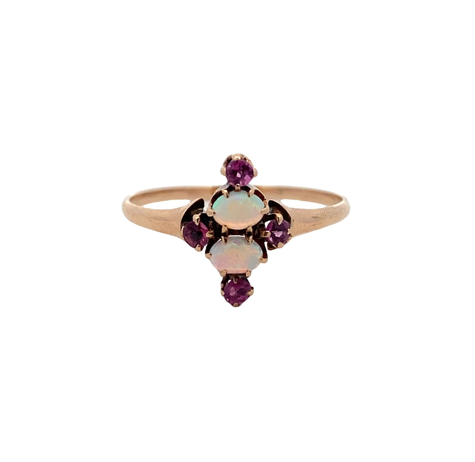 Circa 1890s Pink Sapphire and Ethiopian Opal Ring in 9K Gold (1 of 6)