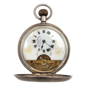 Hebdomas Patent 8 Days Antique Pocket Watch in Sterling Silver