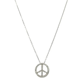 Peace Sign Pendant with Diamond and Chain in 14K White Gold