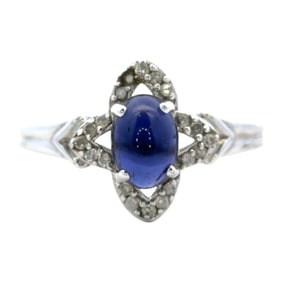 Cabochon Amethyst and Diamond Ring in 10K White Gold
