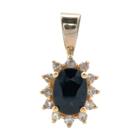 1960s Sapphire and Diamond 14K Yellow Gold Pendant