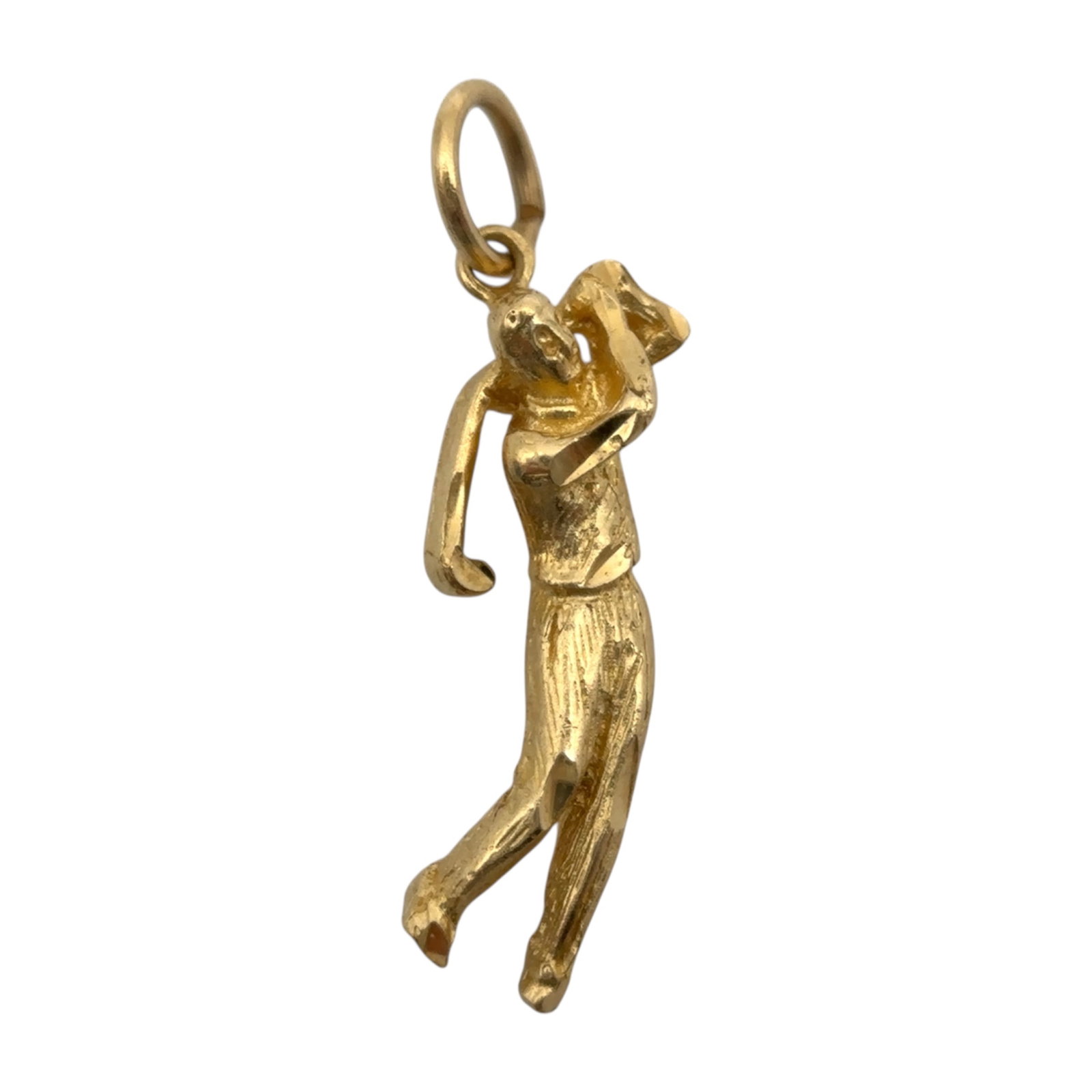 Golfer Pendant Charm/Pendant in 14K Yellow Gold: Metal type: 14k yellow gold, Design: Golfer charm/pendant, Measurement: Approximately 1" Length including bail, Weight: 2.0 grams