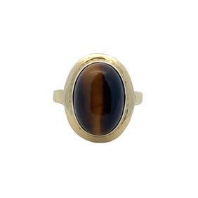 Oval Tigers Eye Ring in 14K Yellow Gold