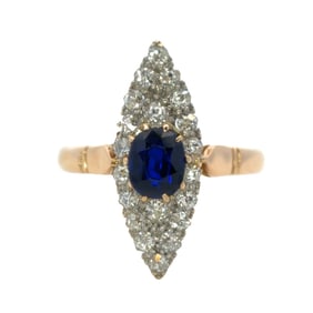 Synthetic Sapphire and Diamond Ring in 18K Yellow Gold