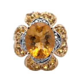 Citrine and Diamond Four Leaf Clover Ring in 14K Gold