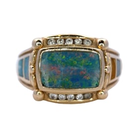 Vintage Opal and Diamond Ring in 14K Yellow Gold