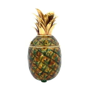 Estate Enamel Pineapple Box Pendant in 18K Yellow Gold