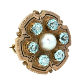 Victorian Blue Zircon Brooch, 14K Gold