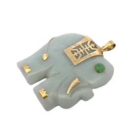 14K Gold Jadeite Elephant Pendant