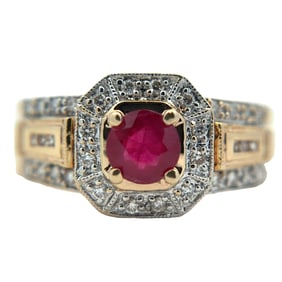 Lab-Grown Ruby and Diamond Ring in 14k Yellow Gold