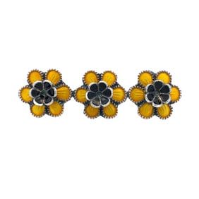 Denmark Enamel Flower Bar Brooch in Sterling Silver
