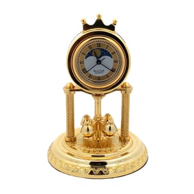 Vintage 1990s Bulova Quartz Miniature Brass Clock Moonphase