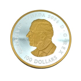 2024 Royal Canadian 10 Oz Fine Silver $100 Coin, Charles III with Salmon on the Reverse