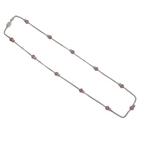 Queen Baby Pink CZ Heart Crown Station Necklace in Sterling Silver