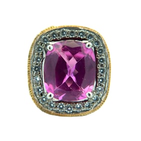Large Cocktail Ring with Pink Sapphire and Accent Diamond in 14K White Gold