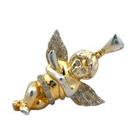 Designer "KF" Cherub Pendant with Accents Diamond in 10K Yellow Gold