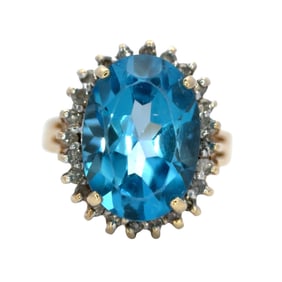Blue Topaz and Diamond Ring in 14K Yellow Gold