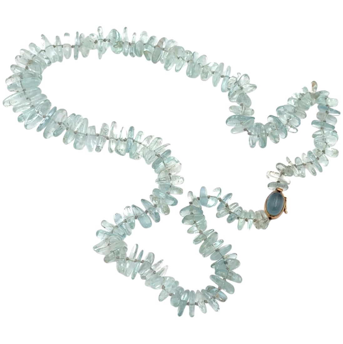 Aquamarine Beads, with Aquamarine Cabochon Necklace in 14K Gold Clasp (1 of 4)