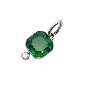 Synthetic Emerald and Diamond Pendant in 18 White Gold
