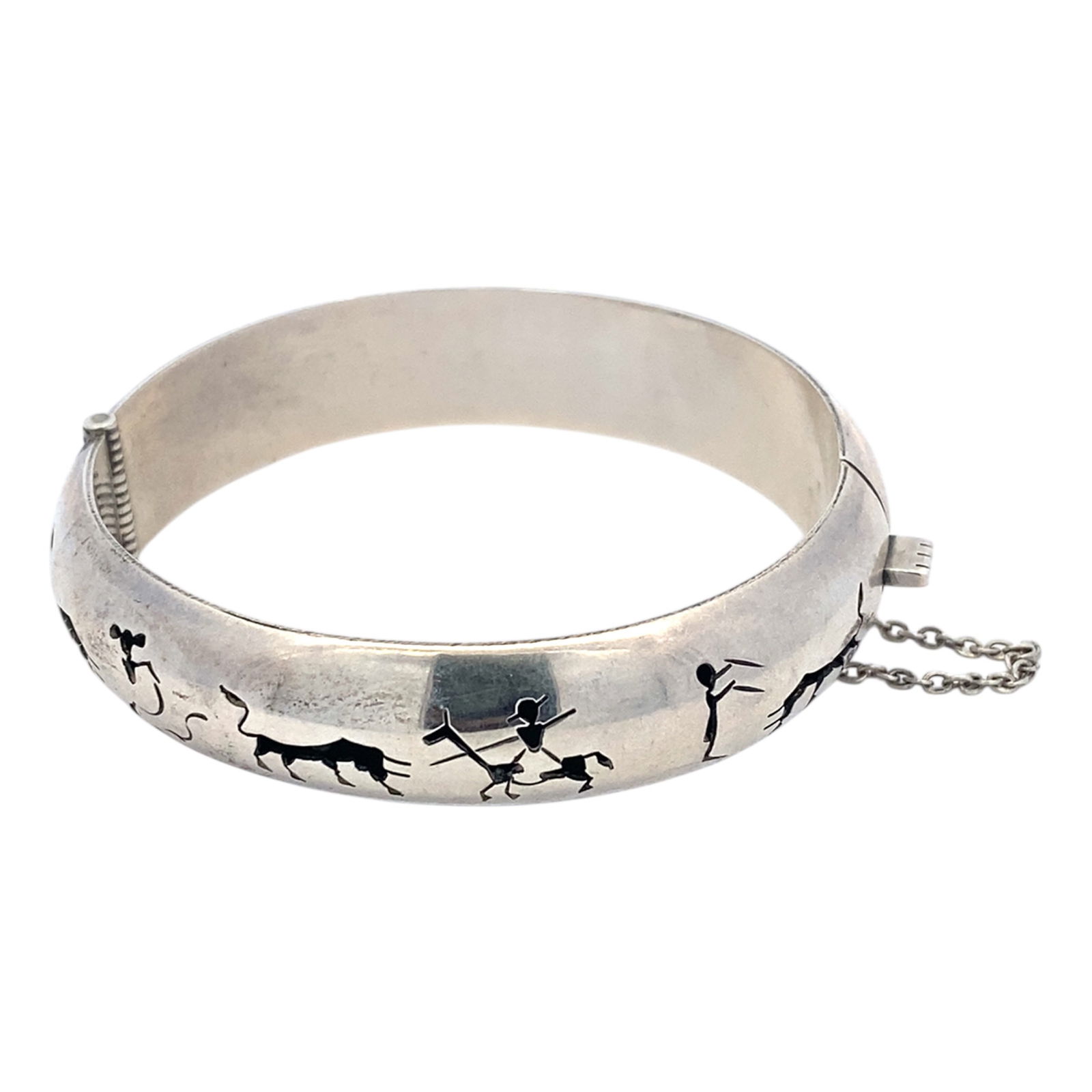 Mexican Sterling Silver Hinged Bangle Bracelet (1 of 5)