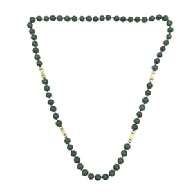 Green Jade Beaded Necklace in 14K Yellow Gold Spacers