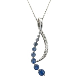 Designer Levian Sapphire and Diamond Pendant Necklace in 14K White Gold